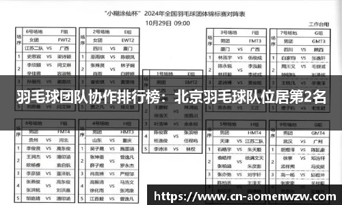 羽毛球团队协作排行榜:北京羽毛球队位居第2名